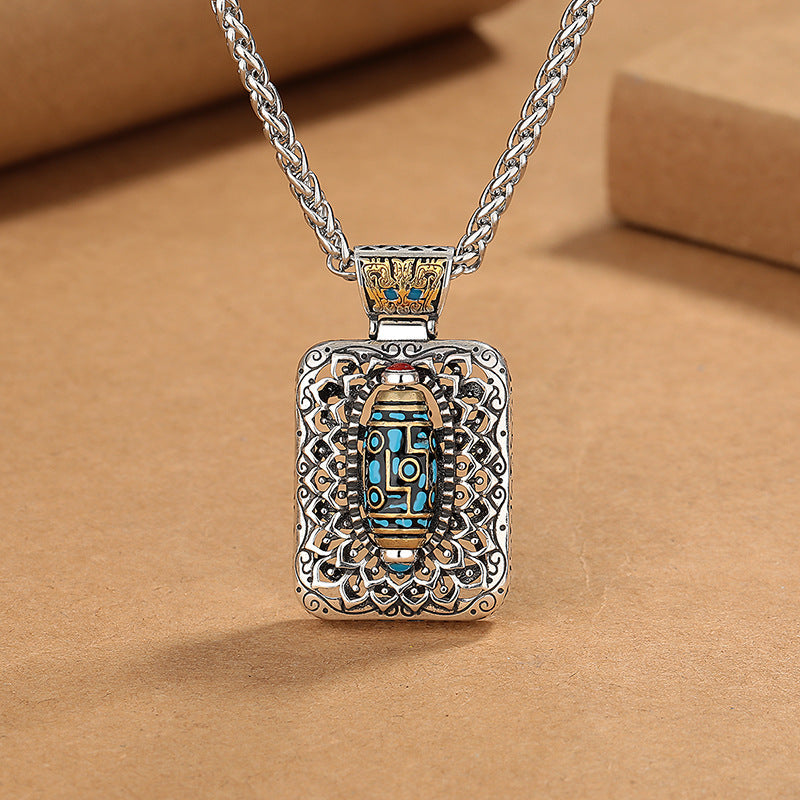 Buddha Stones Nine-eye Dzi Bead Design Copper Healing Rotatable Necklace Pendant