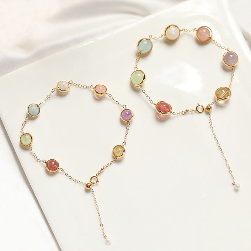 Buddha Stones Colorful Crystal Amethyst Strawberry Quartz Balance Bracelet