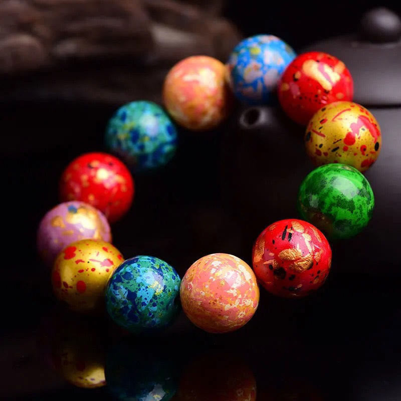 Buddha Stones Multicolored Lacquer Craft Sandalwood Single Wrap Beaded Protection Bracelet