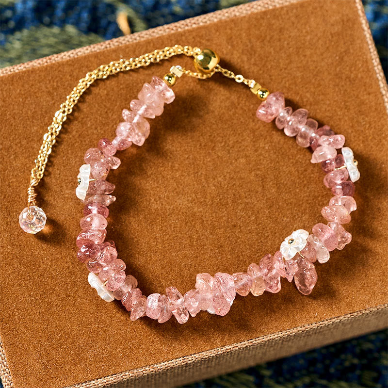 Buddha Stones Irregular Crystal Flower Design Amethyst White Crystal Balance Bracelet