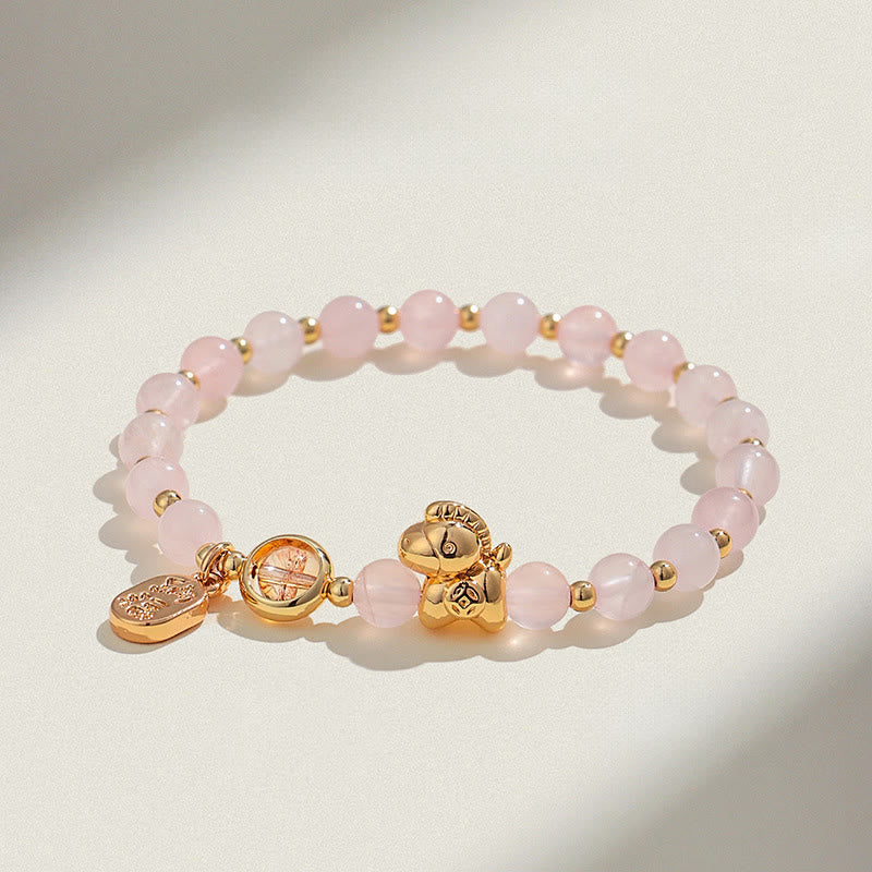 Buddha Stones Year of the Horse Strawberry Quartz Citrine Red Agate Pink Crystal Love Bracelet