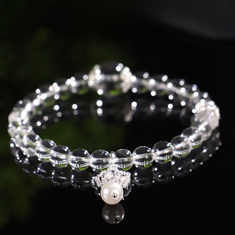 Buddha Stones Natural Clear Quartz Pearl Clarity Bracelet