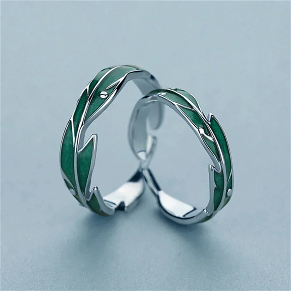 Green Feather Earrings in Silver
