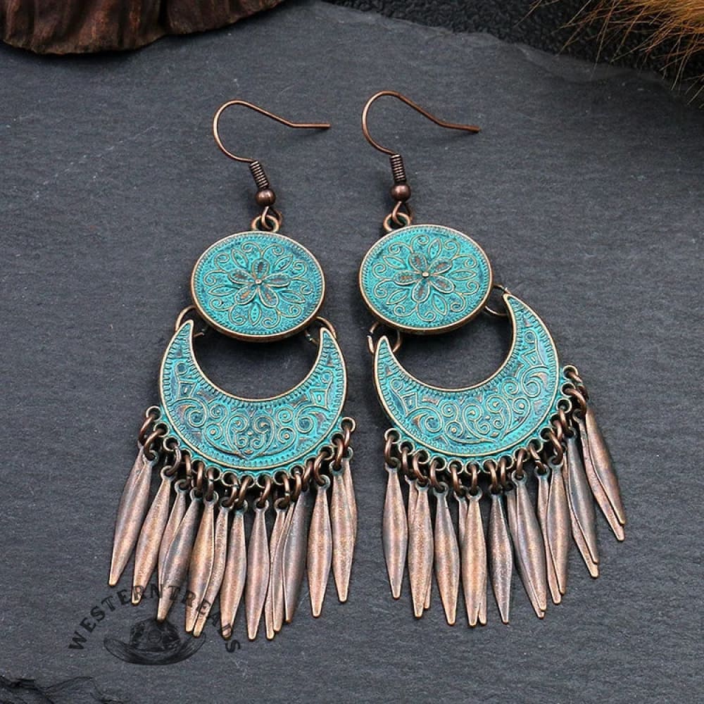 Flower Crescent Tassel Tassel Earrings