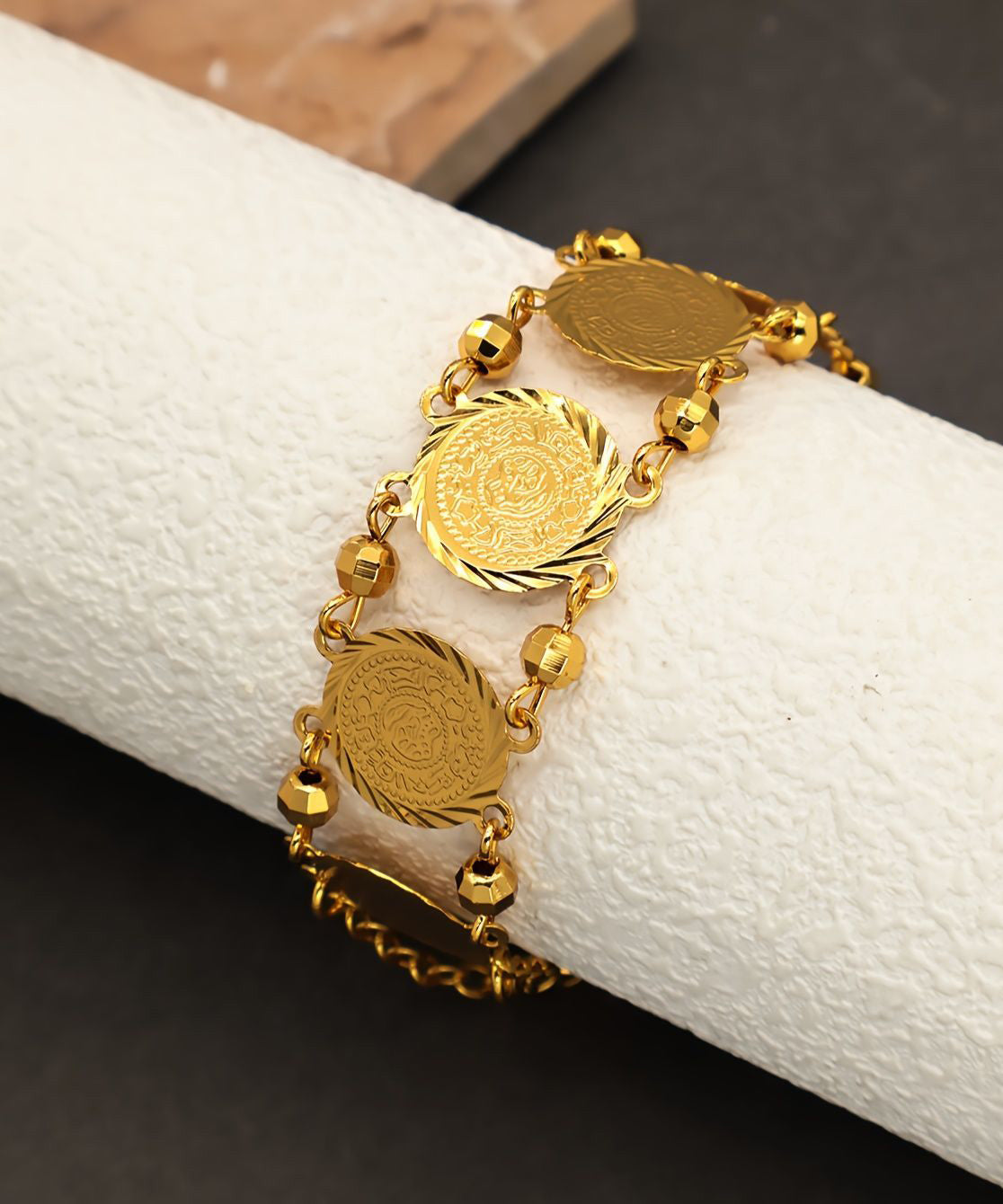 Fine Gold Sterling Silver Overgild Double-layer Coin Charm Bracelet