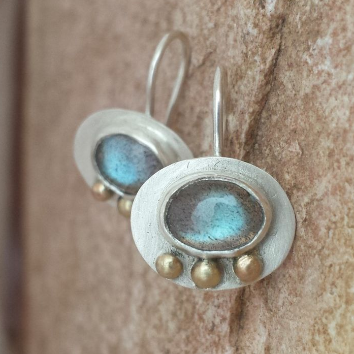 Blue Moonstone Rounded Earrings