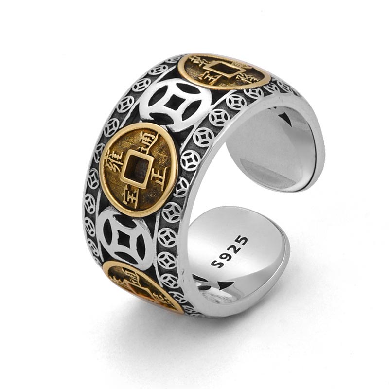 Buddha Stones Five-emperor Coins Balance Adjustable Ring