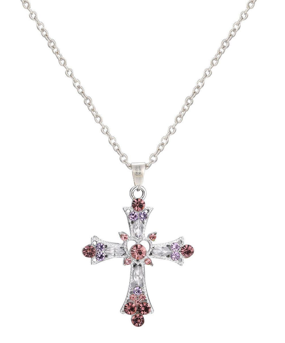 Purple Alloy Zircon Cross Lariat Necklace