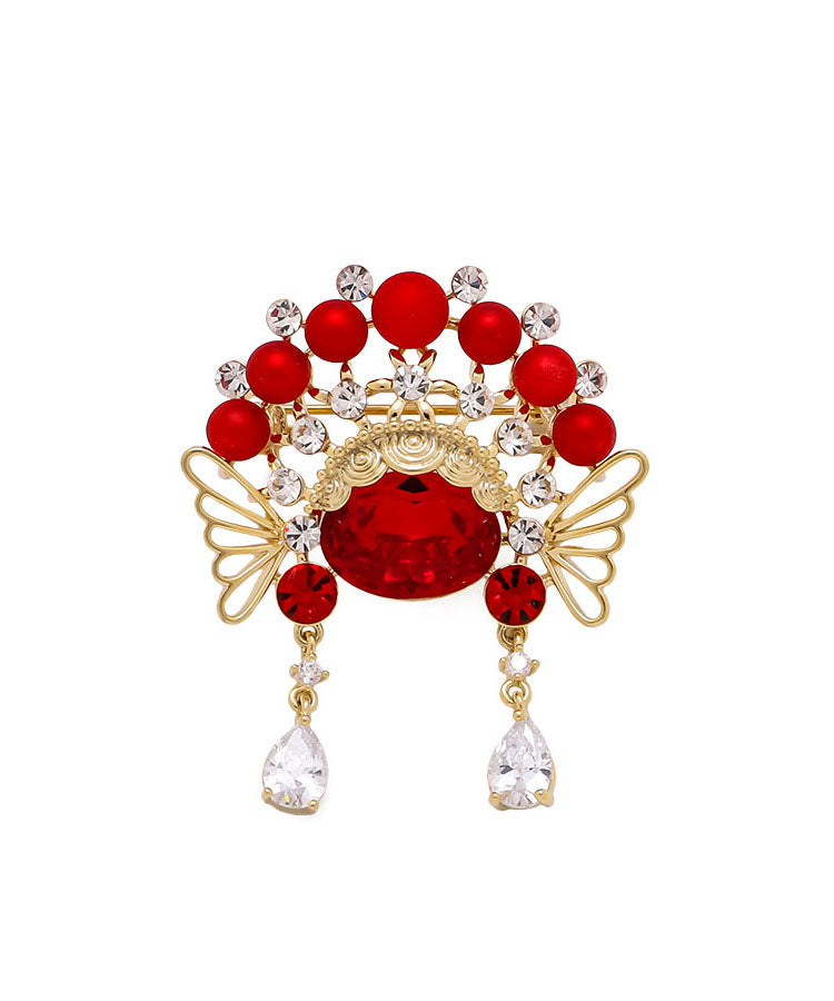 Red Copper Zircon Crystal Ball Huadan Brooches