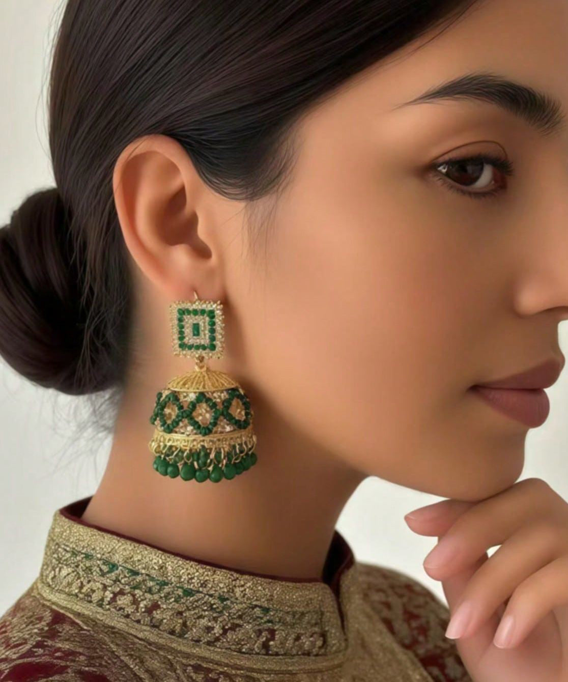 Green Copper Alloy Zircon Hollow Out Drop Earrings