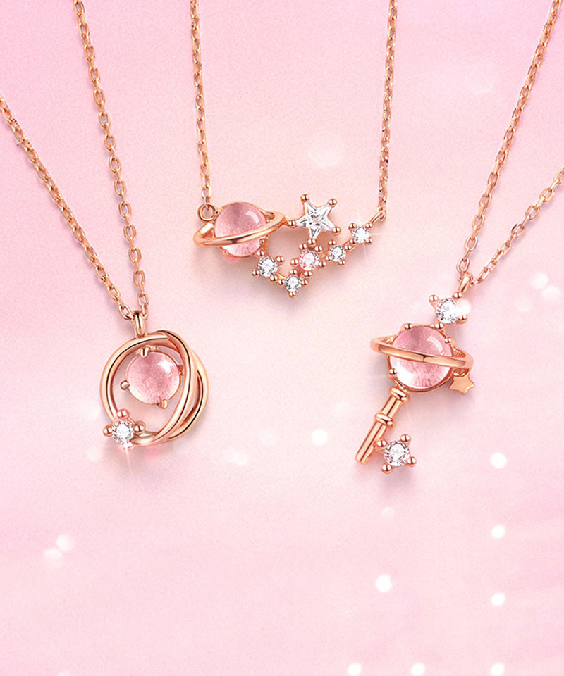 Rose Gold Ovgild Inlaid Gem Stone Zircon Starry Sky Three Piece Set Pendant Necklace