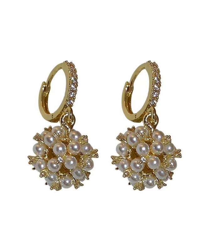 Gold Copper Overgild Zircon Spherical Pearl Drop Earrings