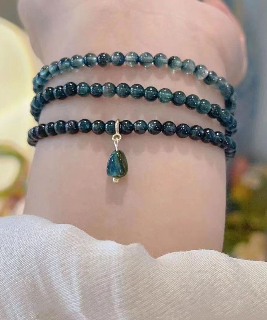 Handmade Blue Sterling Silver Overgild Gem Stone Tassel Charm Bracelet Kx1035