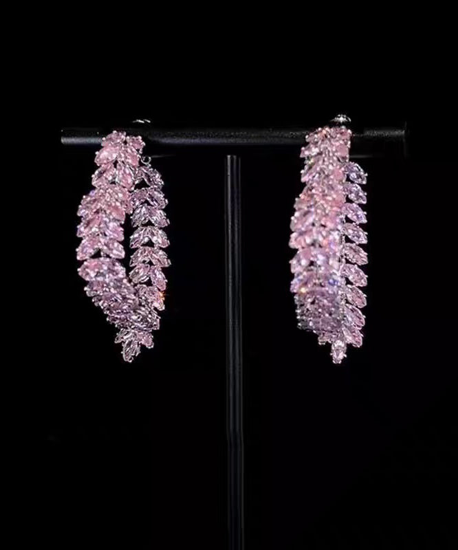 Unique Purple Alloy Zircon Ear of Wheat Love Hoop Earrings