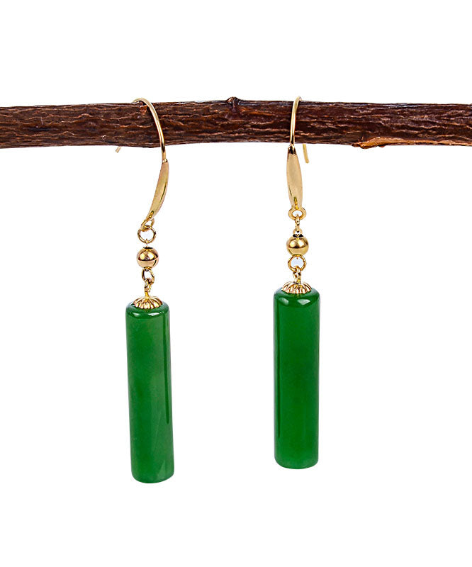 Regular Green 18k Gold Inlaid Jade Drop Earrings