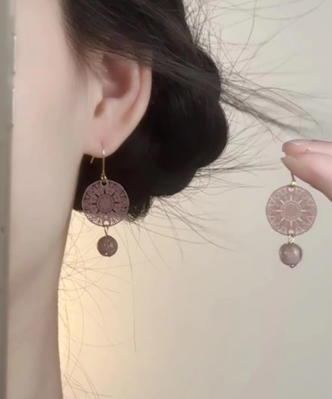 Purple Sterling Silver Overgild Hollow Out Paper-cutting Pasted on Panes Drop Earrings