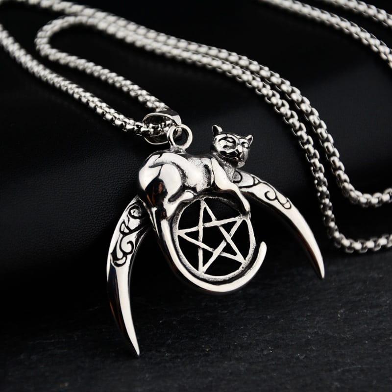 Mystic Guardian Cat Moon Necklace