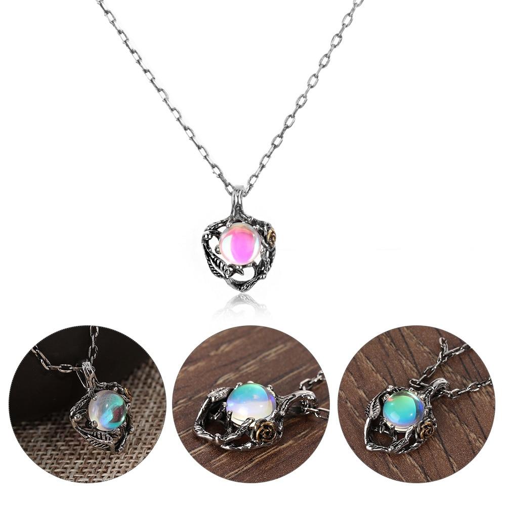 Rainbow Moonstone Rose Necklace