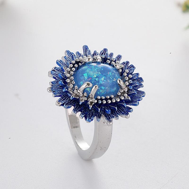 Magical Blue Sunflower Opal Ring