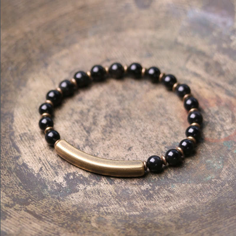 Obsidian Peace Bracelet With Red Jasper & Moss Agate