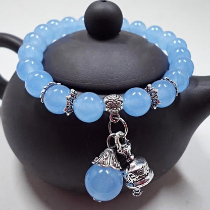 Buddha Stones Crystal Chalcedony Stone Energy Beaded Bell Charm Bracelet