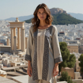 Greek Key Linen Blend Loose T-shirt elevenforest