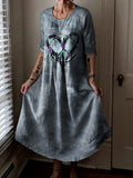 Women's Hippie Peace Love Art Print Pocket Cotton Dress