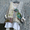 Women's Floral And Bird Pattern Cotton And Linen Shirt elevenforest