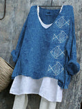 Fish Japanese Geometric Embroidered Linen Blend Tunic elevenforest