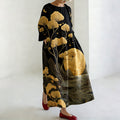 Comstylish Women's Japanese Landscape And Plant Pattern Linen Dress