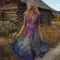 Bohemian Retro Floral And Butterfly Print Women's Dress elevenforest