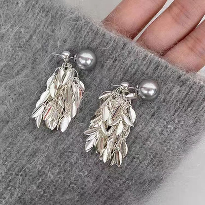 New Grey Copper Silver Plated Pearl Tassel Drop Earrings