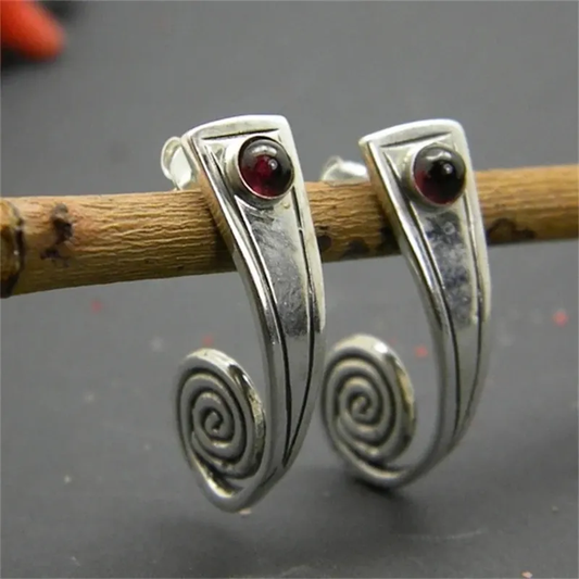 Spiral Red Stone Earrings