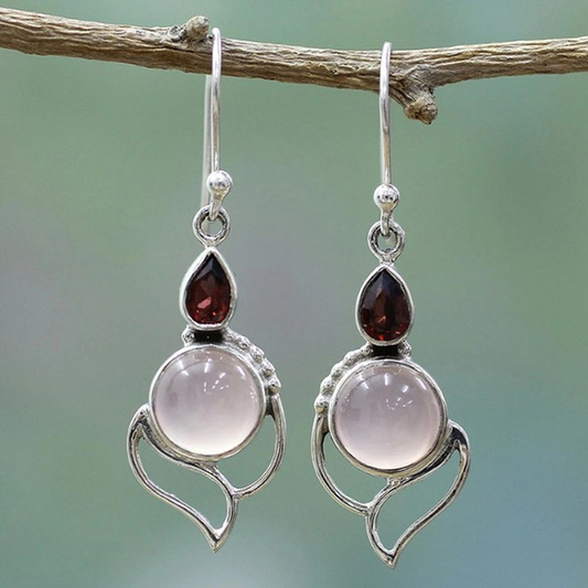 Moonstone With Red Crystal Earrings
