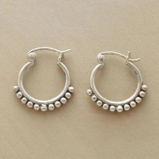 Silver Beads Hoop Earrings