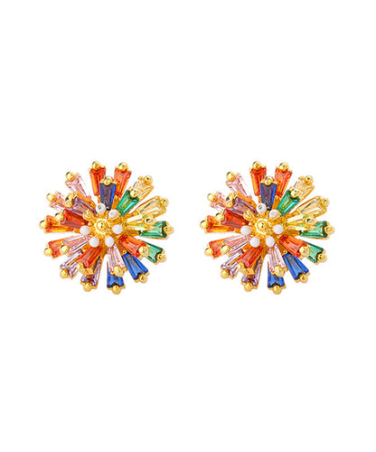 Rainbow Copper Overgild Crystal Daisy Stud Earrings