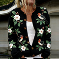 Retro Flower And Bird Pattern Women's Casual Sweater Coat elevenforest