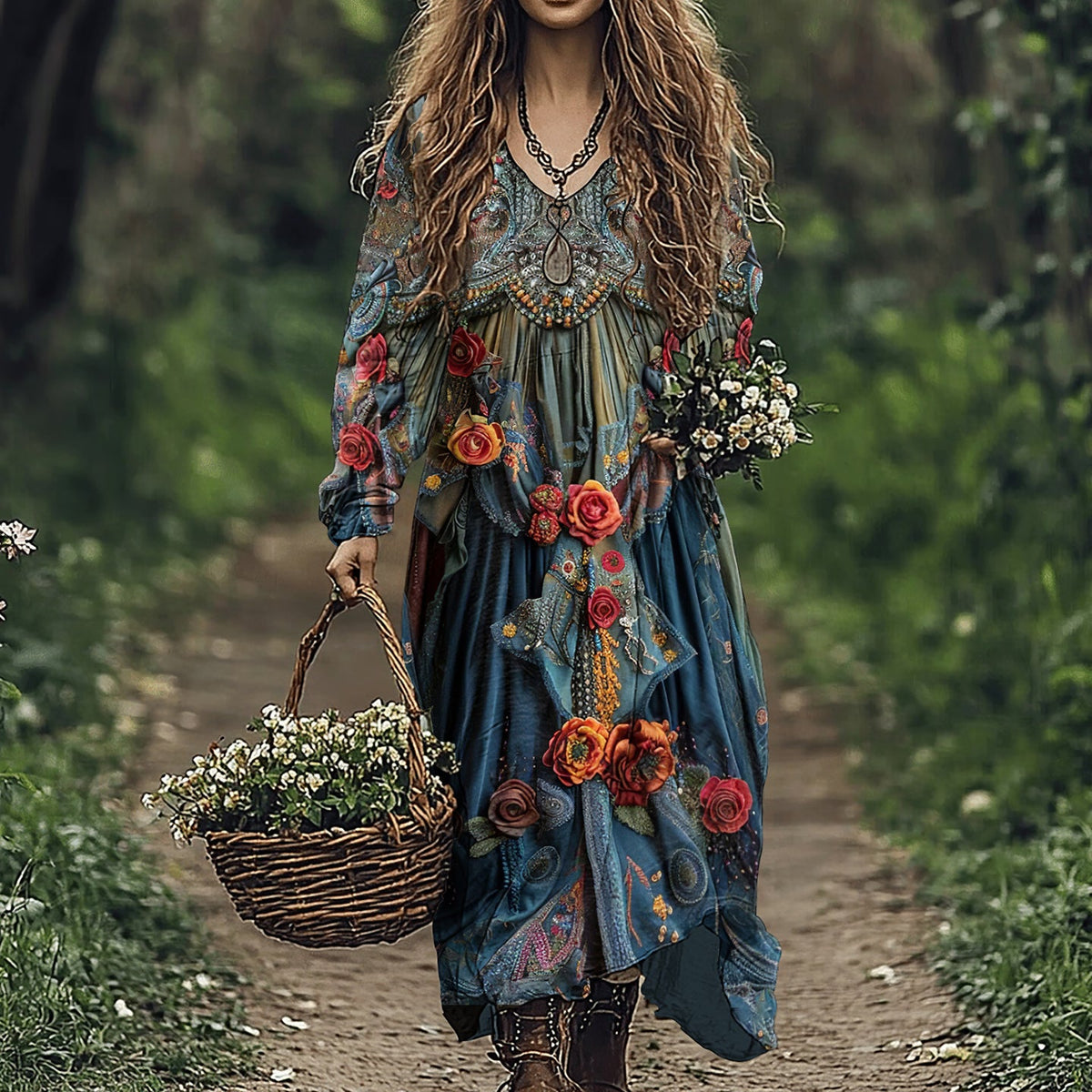 Vintage Floral Print Midi Dress elevenforest