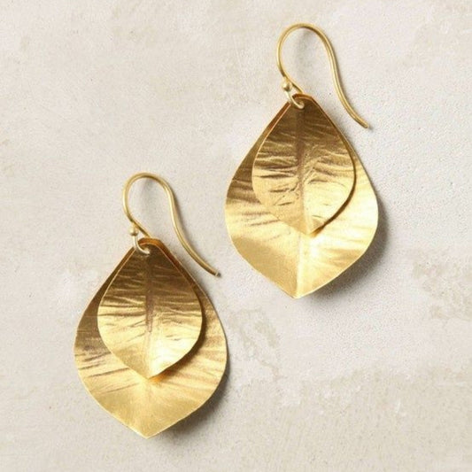 Double Golden Leaf Earrings