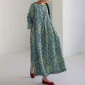 Women's Vintage Japanese Geometric Floral Art Print Midi Dress elevenforest
