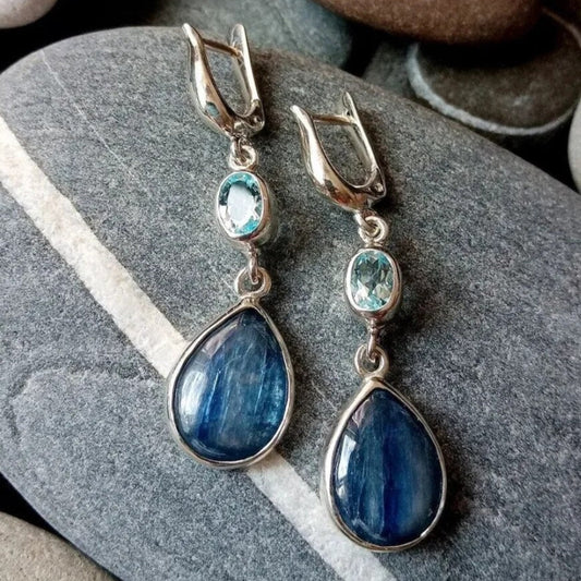 Blue Stone Drop Earrings