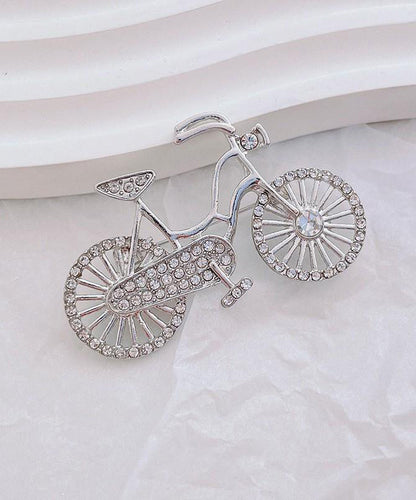Pink Alloy Zircon Pearl Bicycle Brooches