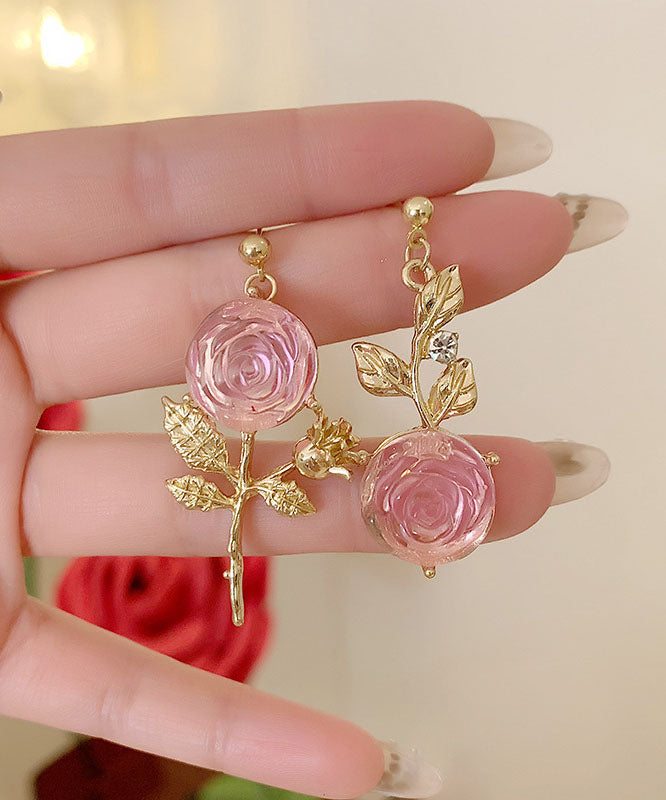 Diy Pink Overgild Acrylic Asymmeticar Drop Earrings