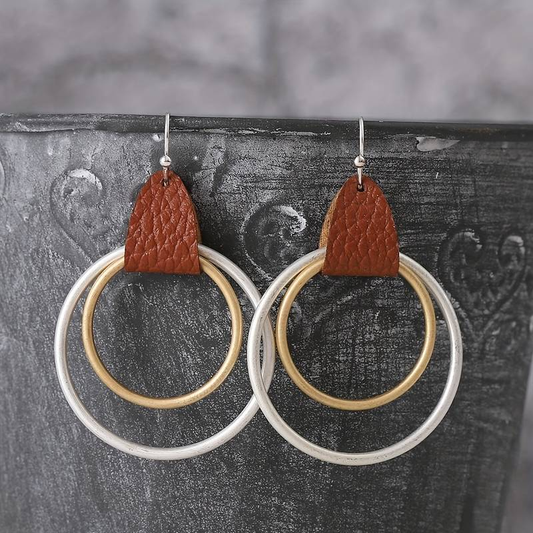 Leather Gold & Silver Earrings