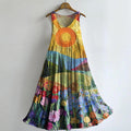 Women's Colorful Sun Collage Art Print Crew Neck Sleeveless Cotton Poc