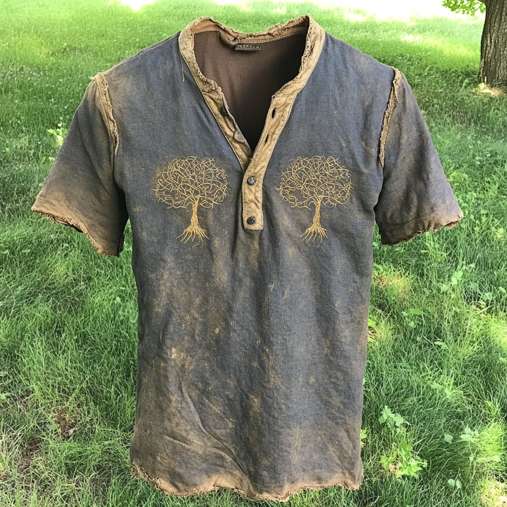 Vintage Viking Tree Of Life Linen Button-down Shirt elevenforest