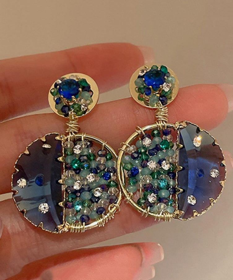Blue Copper Zircon Crystal Glass Drop Earrings