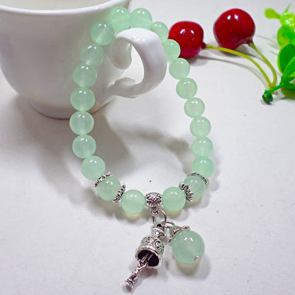 Buddha Stones Crystal Chalcedony Stone Energy Beaded Bell Charm Bracelet