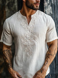 Men's Floral Lace Embroidered Linen Cozy Shirt elevenforest