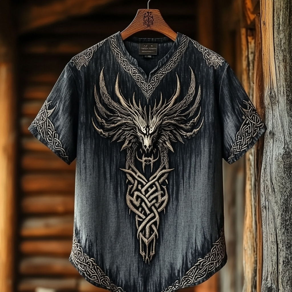 Men's  Viking Tribal Dragon Celtic Art Linen Shirt elevenforest